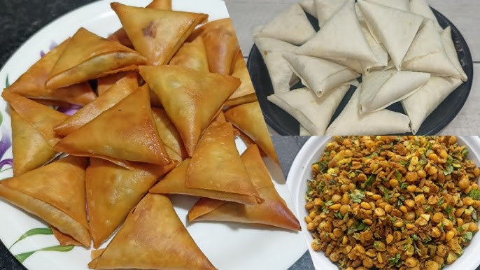 "Close-up of Surti Dal Kanda Patti Samosa, a popular street snack"